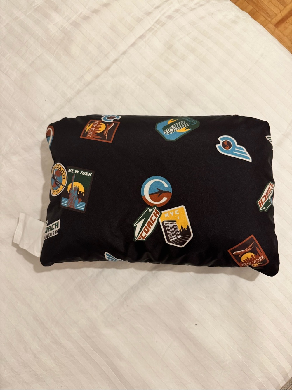 Coach Black Neck Pillow with Colorful Patch Logos NEW - Picture 5 of 5